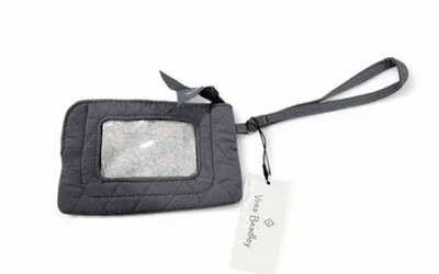 NWT VERA BRADLEY RFID ZIP TOP ID CASE W WRISTLET STRAP CARBON GRAY