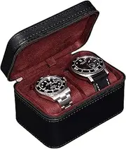 ROTHWELL 2 Watch Travel Case for Men | Compact PU Leather Protective Box with Microsuede Interior | Fits Watches & Smartwatches Up to 55mm (Black/Red)
