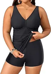 [Yonique] Womens Plus Size Swimsuits with Shorts Tummy Control Tankini Two Piece Bathing Suits Athletic Swimwear