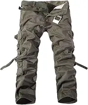 [Akklian] Men's Casual Tactical Pants Cargo Pants Military Army Combat Work Pants Cotton Baggy Trousers with 8 Pockets(No Belt)