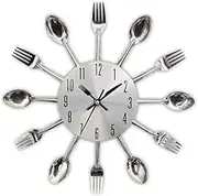Timelike Kitchen Wall Clock, 3D Removable Modern Creative Cutlery Kitchen Spoon Fork Wall Clock Mirror Wall Decal Wall Sticker Room Home Decoration