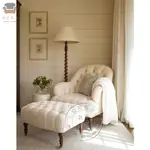 單人沙發 新古典布藝休閑沙發椅美式客廳陽臺實木白色單人沙發小戶型家具