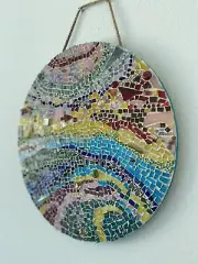 Modern Stained Glass Mosaic Wall Sculpture Panel Abstract 19”D