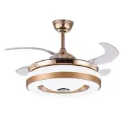 42"Retractable Ceiling Fan Light Bluetooth Speaker RGB Color Changing Chandelier