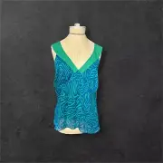 Bob Mackie Studio Green/Blue Top Sleeveless Animal Print Lined Size 10