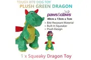 Tough Squeaky Plush Dog Toys Green Dragon Squeaker Chew Bite Play Puppy Training