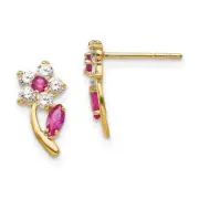 Madi K Kid's Earrings 14k Clear and Red Cubic Zirconia Flower Post