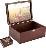 Larger Wooden Memory Keepsake Boxes With Hinged Lids and a photo frame inside the lid - Decorative Storage Box With a Hinge Lids For Picture Letter Time Capsule - Wooden Gift Boxes，5.3“*8.6”*11.7“