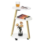 Round End Table Side Table with Metal Frame, Accent Bedside Table White