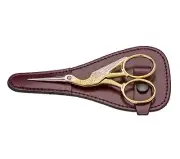 ROBERT KLAAS HANDMADE GERMAN SEWING SET STORK SCISSORS 4" GOLD PLATED * SHEATH *
