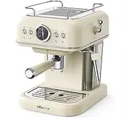 Bear Coffee Machine, 20Bar Italian Pump Barista Espresso, Latte & Cappuccino Coffee Maker, 1.2L Water Tank, Manual Adjustable Milk Frother, 2 Espresso at Once, Compact (Off-White)