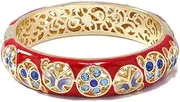 [NXAWUE] Cloisonne Bracelet,Enamel Bracelet, Rhinestone Bracelets Chinese Cloisonne Enamel Ethnic Spring Hinged Cuff Bangles for Women