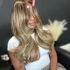 Brown With Blonde Highlight Body Wave Human Hair 4x4 Lace Frontal Wig for Women