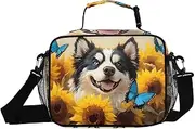 Insulated Lunch Box Alaskan Malamute Sunflower for Women Men - Ideal for Work, Picnics - Includes Adjustable Shoulder Strap