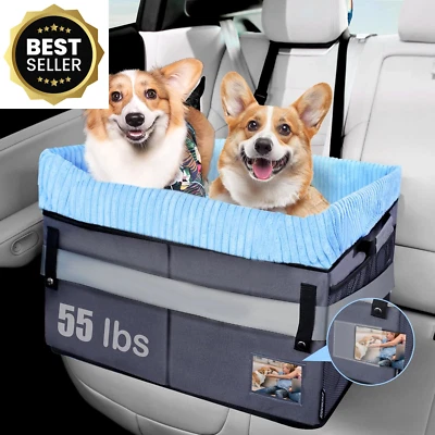 Medium Dog Booster Car Seat Foldable Washable Cover Portable Up to 55Lbs Grey