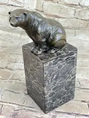 Genuine Bronze Little Polar Bear Sculpture Brown Marble Base Masterpiece Deal