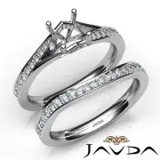 Asscher Semi Mount Pave Diamond Split Shank Engagement Ring Bridal Set 0.9Ctw.