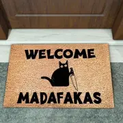 Dark Cat Welcome Madafakas Full Print Doormat Fun Doormat Home Decor Kitche I3L7