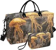 [YXYZRMY] Travel Duffel Bag Golden Jellyfish Gold Retro Gym Bag Sports Tote Bag with Multiple Interior Pockets Shoulder Weekender Bag for Women Men with Toiletry Bag 20.5”x 7.9”x 13.8, Multi-Colored