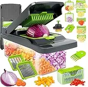 Vegetable Chopper,Food Chopper,Pro 12 in1 Multifunctional Onion Chopper,Veggie Chopper,Vegetable Chopper with Container,Vegetable Slicer Dicer Cutter,Mandoline Slicer,Salad,Garlic Chopper