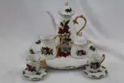 Vtg Formalities by Baum Bros Holly and Berry Miniature Tea Set Gold Trim 10 pc
