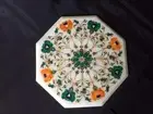 12" Octagon White Marble Inlay Table Console Bar Handmade Arts Pietra Dura Work
