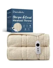 [Dreamaker] Reversible Sherpa & Coral Fleece Electric Heated Throw Blanket in Cream