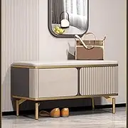 Modern Design Entryway Bench with Shoe Cabinet Leatherette Strap and Metal Legs Versatile Indoor Furniture for Living Room Hallway Entryway Can Bear 100kg 80 * 35 * 46cm