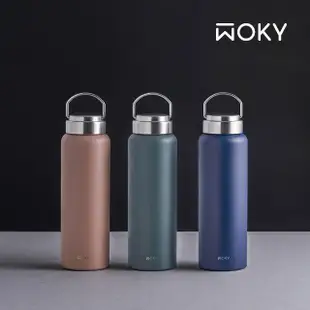 【WOKY 沃廚】提手鈦陶瓷易潔層保溫杯800ml+提手500ml(保溫瓶)