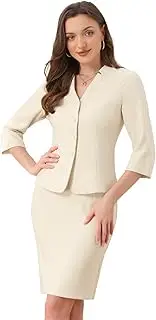 [Allegra K] 2 Piece Suit Skirt Set for Women's Notched Collar Casual Business Skirt Suit Set and Blazer Pencil Skirts