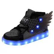 Nevenka Kids Light up Shoes LED High Top Wings Sneakers-Black