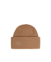 Rib-knit cashmere beanie hat One size camel