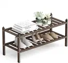 Bamboo 2-Tier Shoe Rack Stackable Shoe Shelf Storage Organizer for Entryway, ...