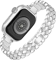 Vamyzji Compatible with Apple Watch Bands Ultra 49mm 46mm 45mm 44mm 42mm, Fashion Metal Band for Apple Watch Ultra 2 Series 10 9 8 7 6 5 4 3 2 1 SE, Bling Jewelry Bracelet for Women Girls（Silver）