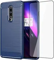 [Asuwish] Phone Case for OnePlus 8 OnePlus8 5G UW Tmobile with Screen Protector Cover and Slim TPU Cell Accessories Protective One Plus8 On 1 Plus 1plus One+ 1+ 1+8 Verizon Women Men Carbon Fiber Blue