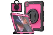 WASSUP iPad Pro 12.9 inch 6th/5th/4th/3rd Gen Rotatable Handle Ring Folding Stand Case with Screen Protector-Black&RoseRed