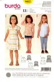 Burda Sewing Pattern 9417 Girls Dress and Shirt Size US 4-9