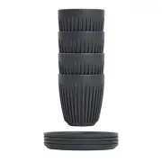 Huskee Cup | Charcoal Cups 4xPack 8oz and Saucer 4xPack