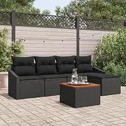 Black Poly Rattan Outdoor Sofa Set with Cushions, Chair, Couch - Garden Lounge Furniture for Balcony, Floor & Living Room (6 Piece)