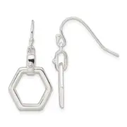 Sterling Silver Polished Hexagon Dangle Shepherd Hook Earrings