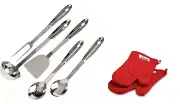 5-Piece Stainless Steel Utensil Set with All-clad Mitts Cooking Kitchen Utensils