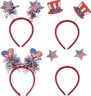 minkissy 4Pcs Independence Day Headband 4th of July Hair Accessories National Memorial Day Hair Hoops Funny Patriotic Themed Party Head Boppers for Women Man Kids