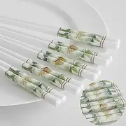 Ceramic Chopsticks Chinese Porcelain Set of 5,Reusable chop Sticks,Great Replacement of Bamboo/Wooden Chopsticks, 9.7-Inch (Golden Camellia)