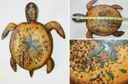Lucky Sea Turtle Decor Gift Ideas, Rustic Bohemian Style Distressed Metal, 13 in