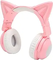RGB Cat Ear Headphone, Stereo Cute Gaming Wireless Headphones with 3.5mm Cable, Over Ear Cat Adjustable LED Light Foldable Music Headset for Adult Kids Game Music Laptop