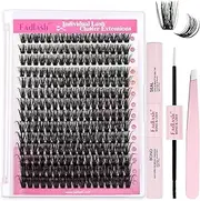 FADLASH Lash Extension DIY Kit Volume Fluffy Lash Clusters D Curl Cluster Lashes with Lash Bond and Seal Lash Tweezers for DIY Eyelash Extension at Home for Self Use（Kit 80D-0.07D-12-18MIX）