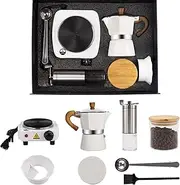 DITOSH 7-in-1 Moka Pot Espresso Set with Electric Stove 3 Cup Aluminum Stovetop Coffee Maker Percolator Italian Classic Mocha Coffee Machine with Hand Grinder Sealing Canister Spoon Portable Camping