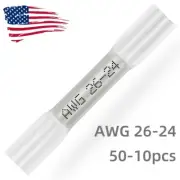 50-10x White Wire Butt Connector Heat Shrink Waterproof Splice Terminal 26-24AWG
