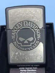 Zippo Laser-Etched Harley Davidson Skull Black Matte 29291