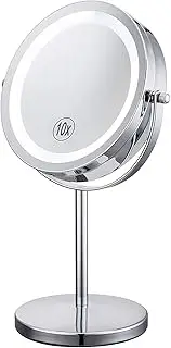 Wowcook Lighted Magnifying Mirrors - 1x / 10x Magnification Eye Makeup Mirror With Light - Touch Screen Adjustable LED Light Polished Chrome 7 inch Makeup Magnify Mirror